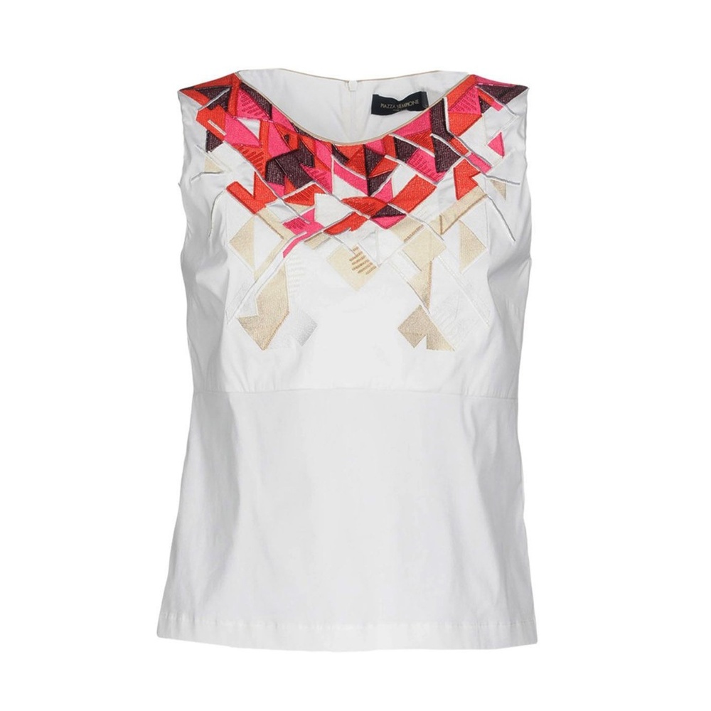 Piazza Sempione White Organic Poplin Bided Top Blouse  NWT size 42/ US 6